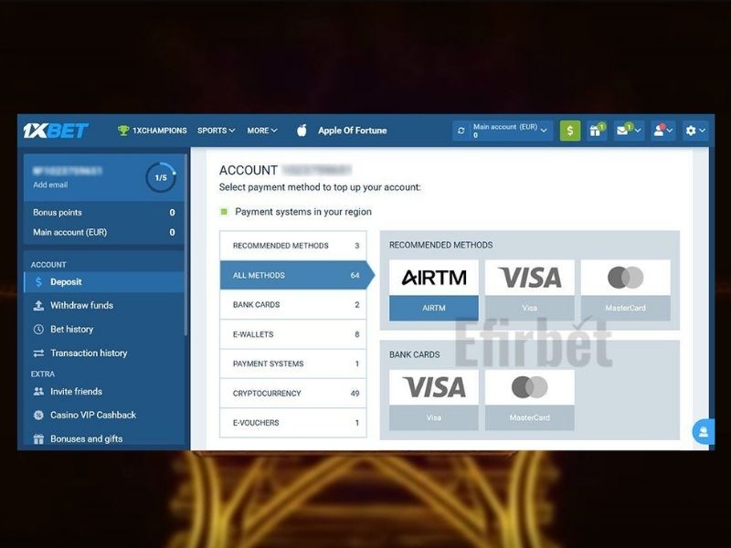 пополнить счёт в 1xBet