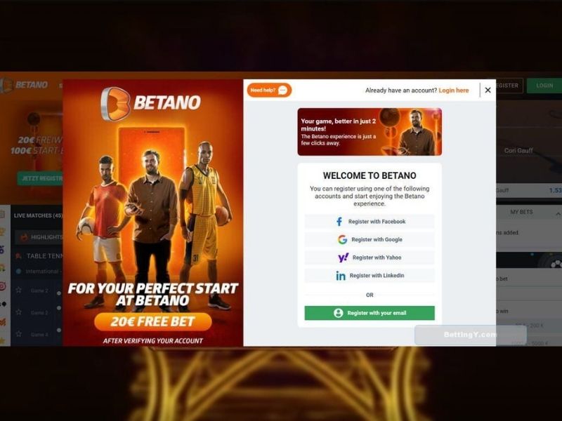 Как зарегистрироваться в Betano