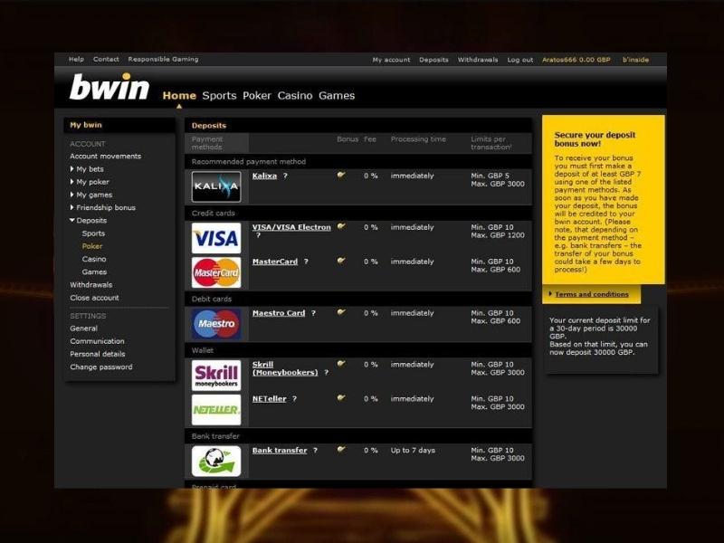 Levantamento de ganhos na Bwin